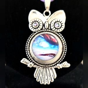 Handmade Snap Acrylic Pour Painted Owl with Swarovski Crystals for Eyes.